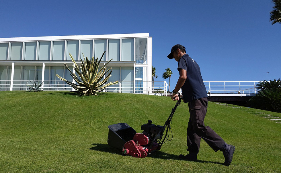 画像:草刈りをするスタッフ