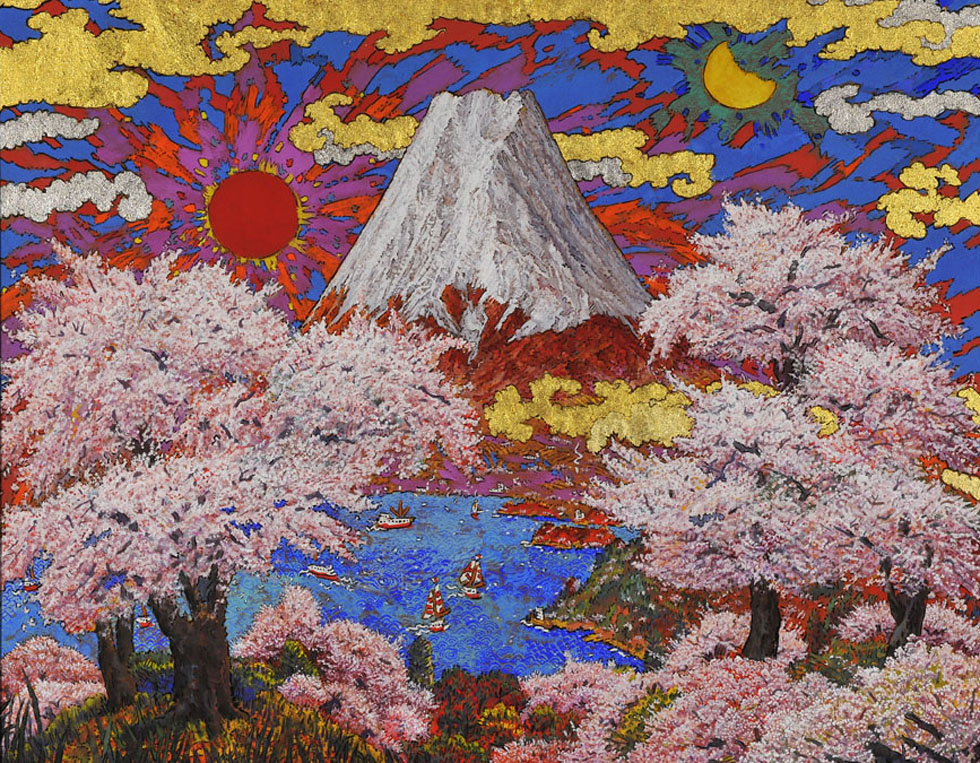 写真:日月桜花爛漫富士