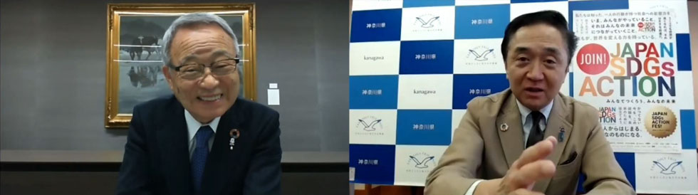 写真：左）東京都豊島区長 高野之夫氏　右）神奈川県知事 黒岩祐治氏